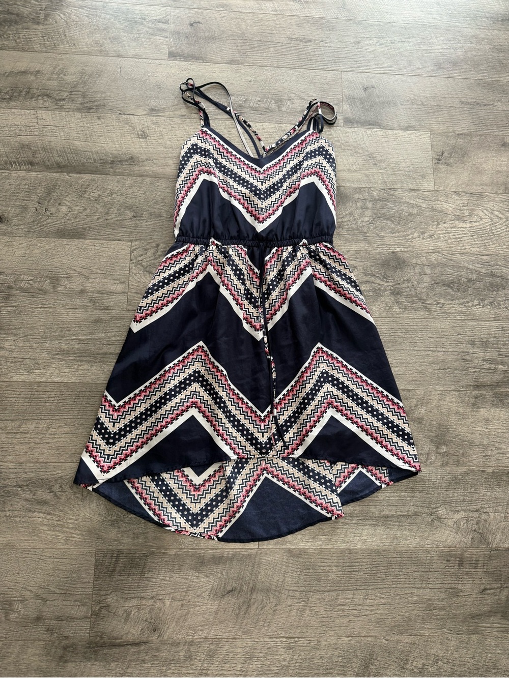 Vanity Chevron Print Spaghetti Strap High-Low Dress